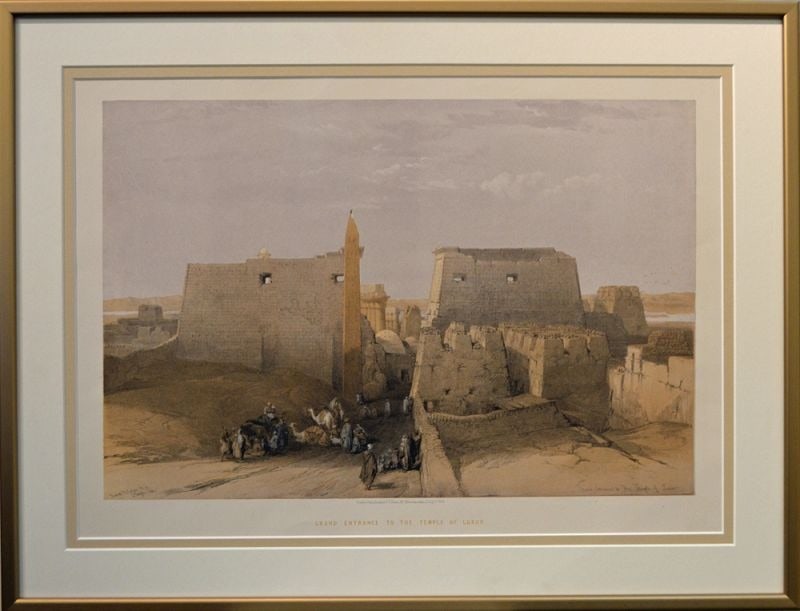 The Grand Entrance - Colored Print - David Roberts: David Roberts original colored print depicting "The Grand Entrance To the Temple of Luxor," Published by F.G. Moon, 20 Threadneedle St., August 1, 1848. From the original folio series "Egypt and Nubia