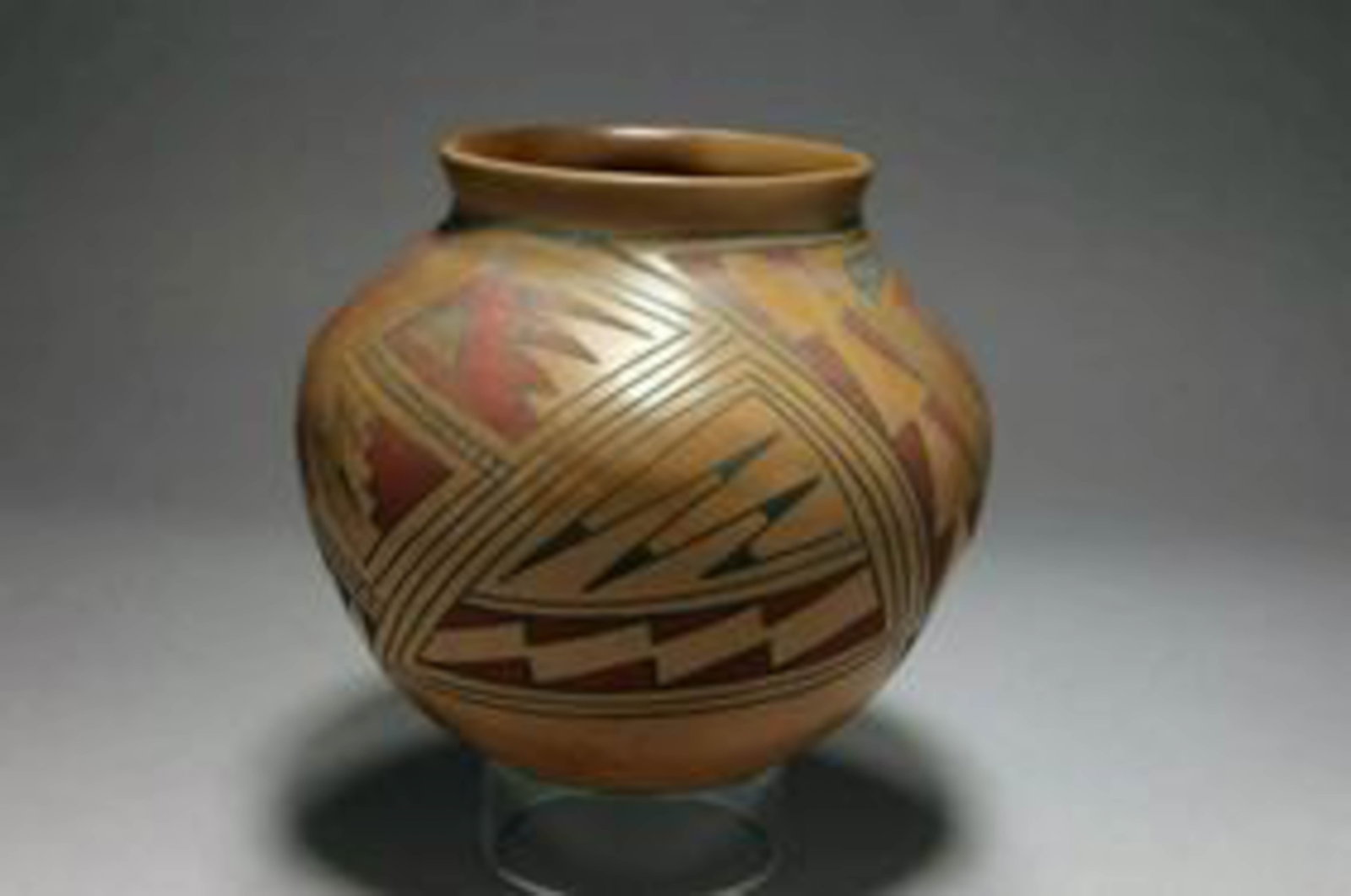 Native American Bowl - Ortiz Mata Pottery: A Native American bowl with abstract designs, signed Sanbe,