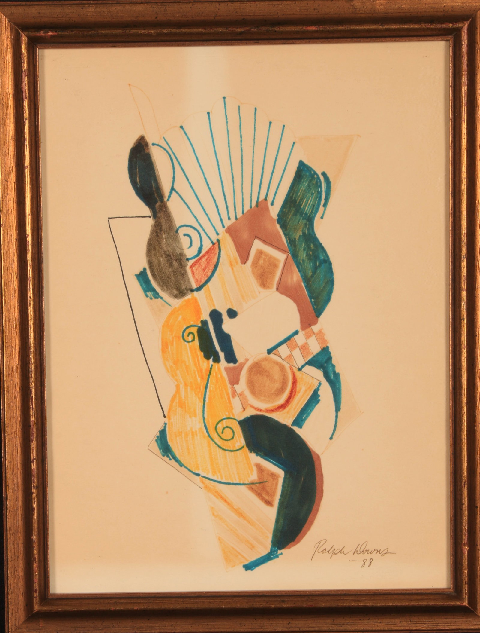Abstract Watercolor by Ralph Downs: An abstract watercolor by artist Ralph Downs. This painting was part of his Manhattan series. Signed and dated.