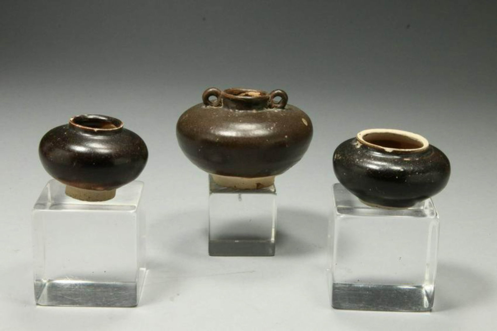Cambodian Khmer Dynasty Glazed Pottery Jarlets - Lot of 3 (1 of 3)