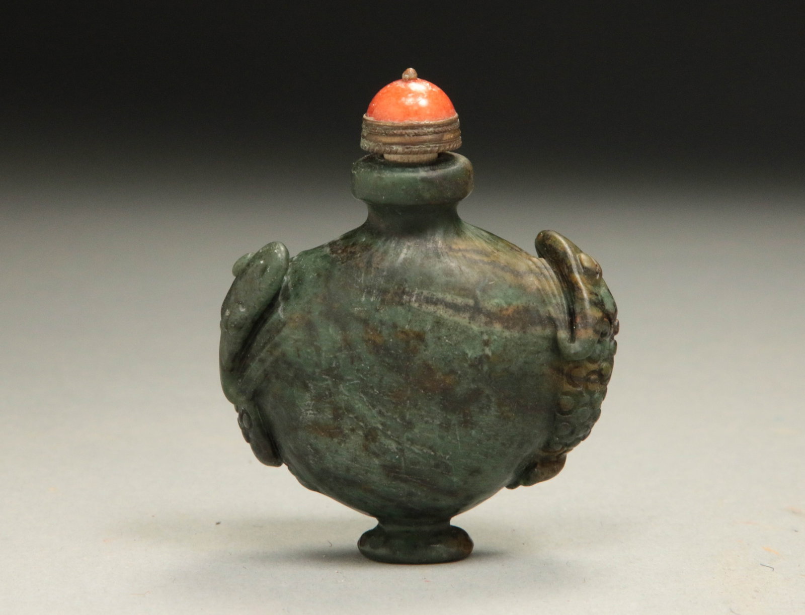 Chinese Jade Snuff Bottle with Coral Stopper and Spoon (1 of 5)