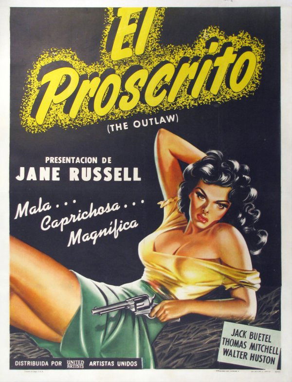 OUTLAW, THE Jane Russell: Number of items:1Year:1946Size:41x52Stars:Jane RussellStudio:United ArtistsCountry:SpanishBacking:LinenCategory:Western