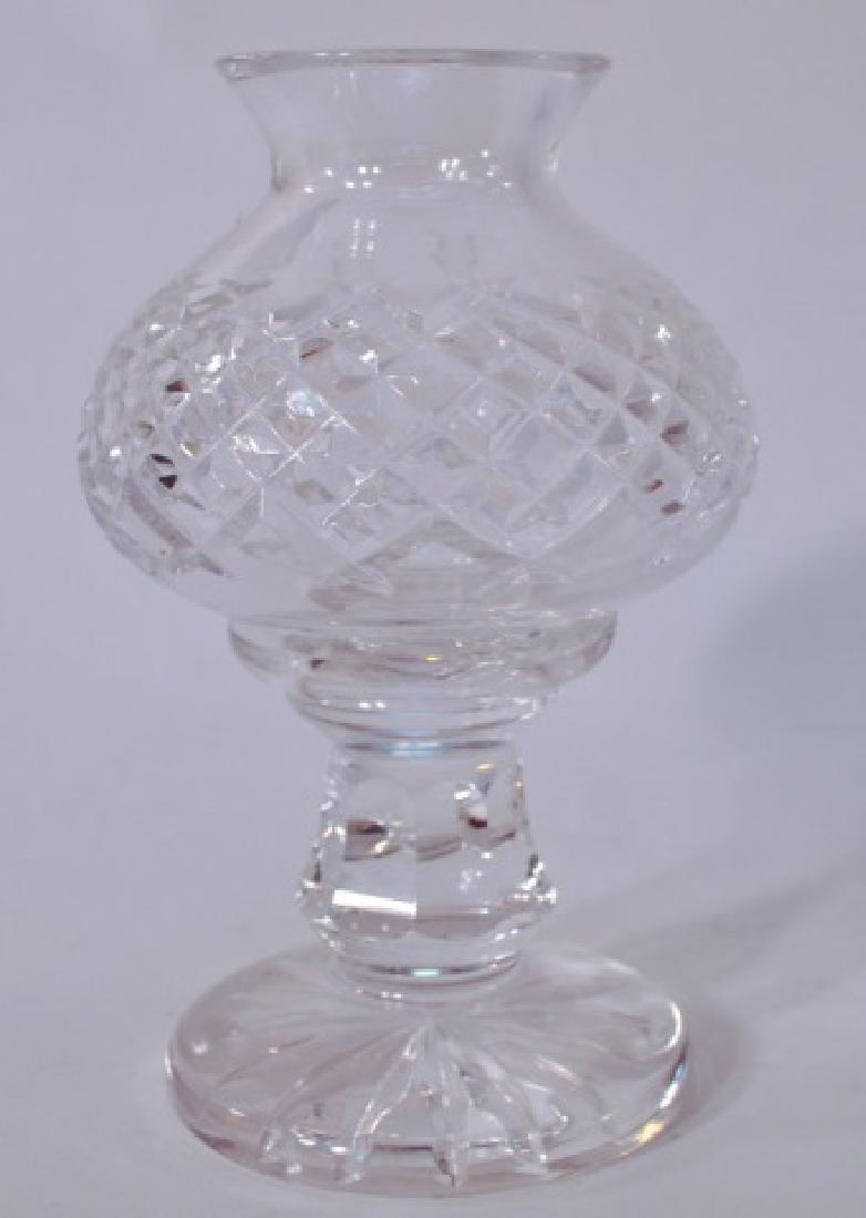Waterford Cut Crystal Votive Fairy Lamp: Waterford Crystal 2 pc. "Alana" votive candle holder hurricane Fairy Lamp light. Acid etched "Waterford" on bottom. Remains in excellent condition. Total height measures approx. 7" tall. Very Nice!