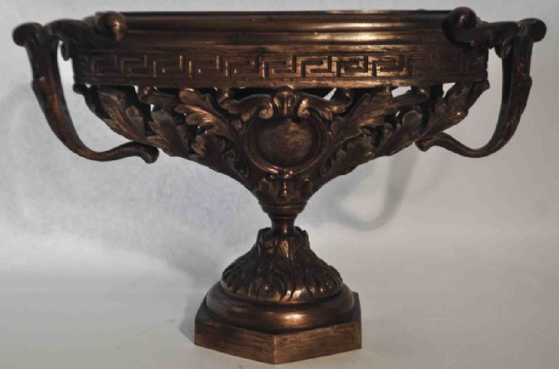 Vintage Art Nouveau Brass Center Urn: Exquisite Art Nouveau Solid Brass Center Urn . Great detail on this unusual oval shape two handled urn. Fantastic dining table centerpiece or even on the patio or in the garden. . 22"W x 14"H. (J/JC-2