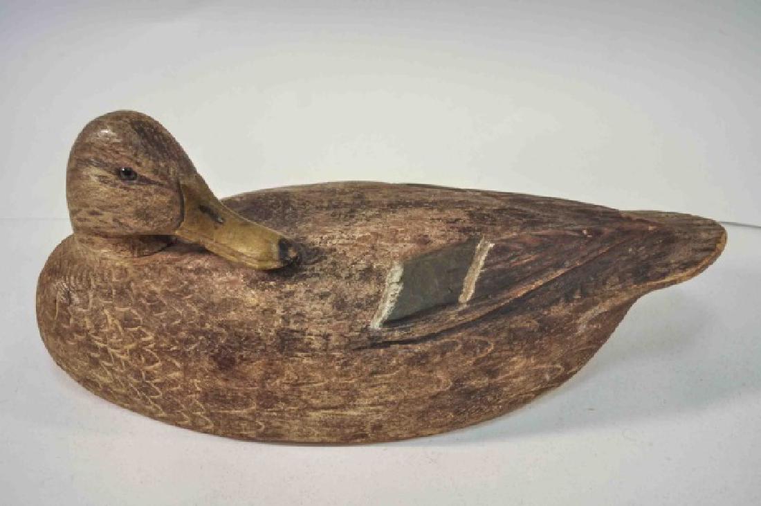 Rare Original 1940's Ben Schmidt Wood Duck Decoy: This incredible c. 1950's Ben Schmidt, (Centerline, Michigan - Lake St. Claire - Saginaw Bay) vintage hand carved duck decoy has original paint & glass eyes. Awesome head, wing and tail carving! Wonde