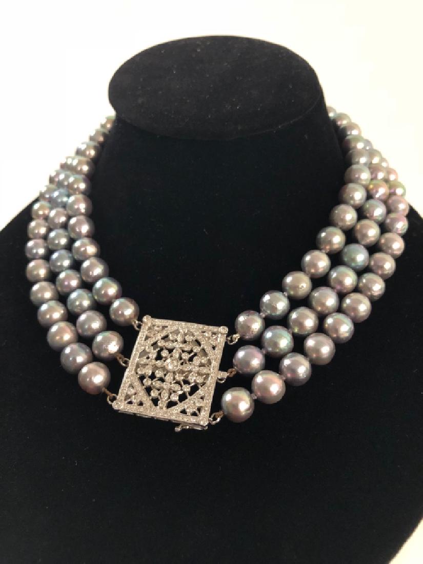 3 Strand Grey Pearls w/ Fabulous Diamond Clasp (1 of 15)