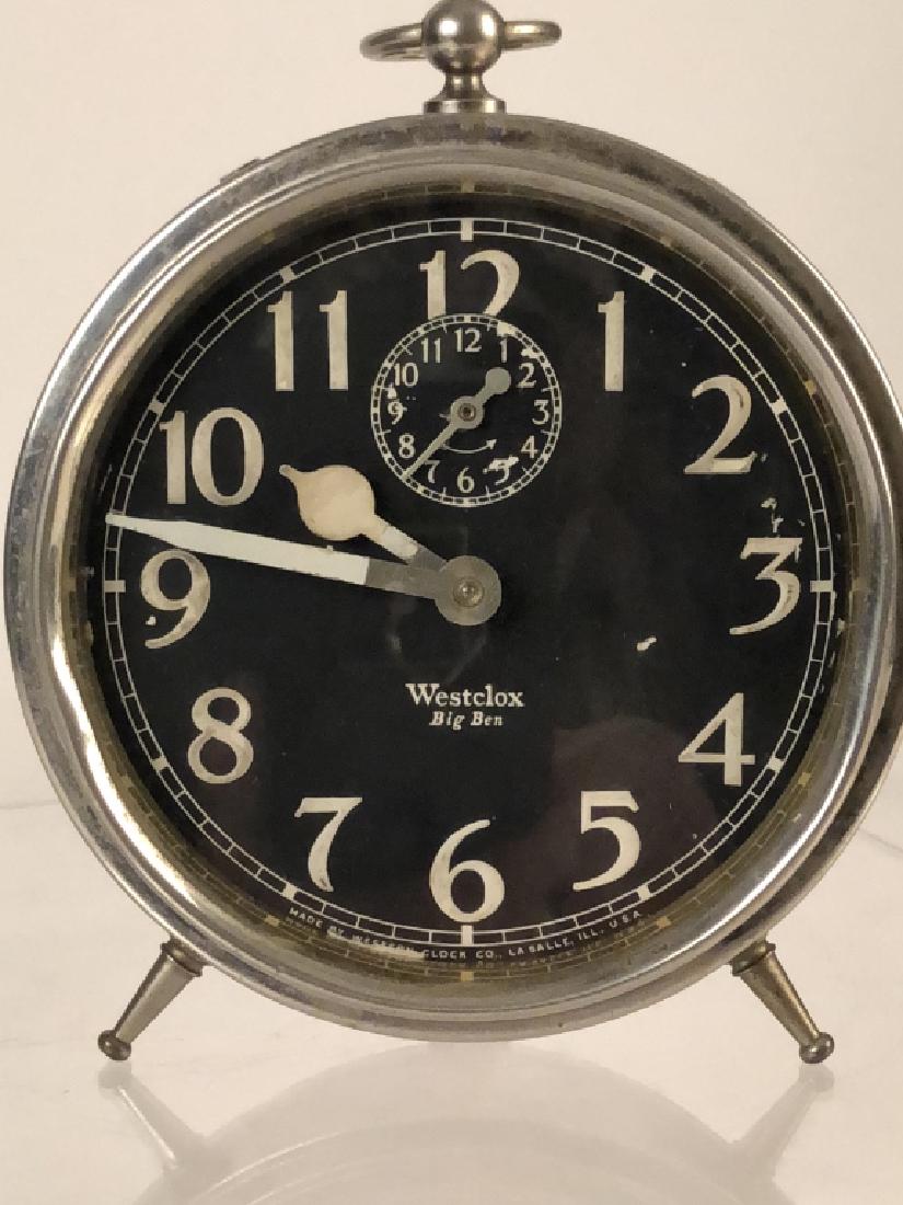WestClock Big Ben Round Alarm Clock: This classic style round Westclock Big Ben alarm clock was first introduced in 1910 Made by Western Clock Co, LaSalle, Ill. Original nickel plated brass case. Alarm Silent level. Classic and a wonderf