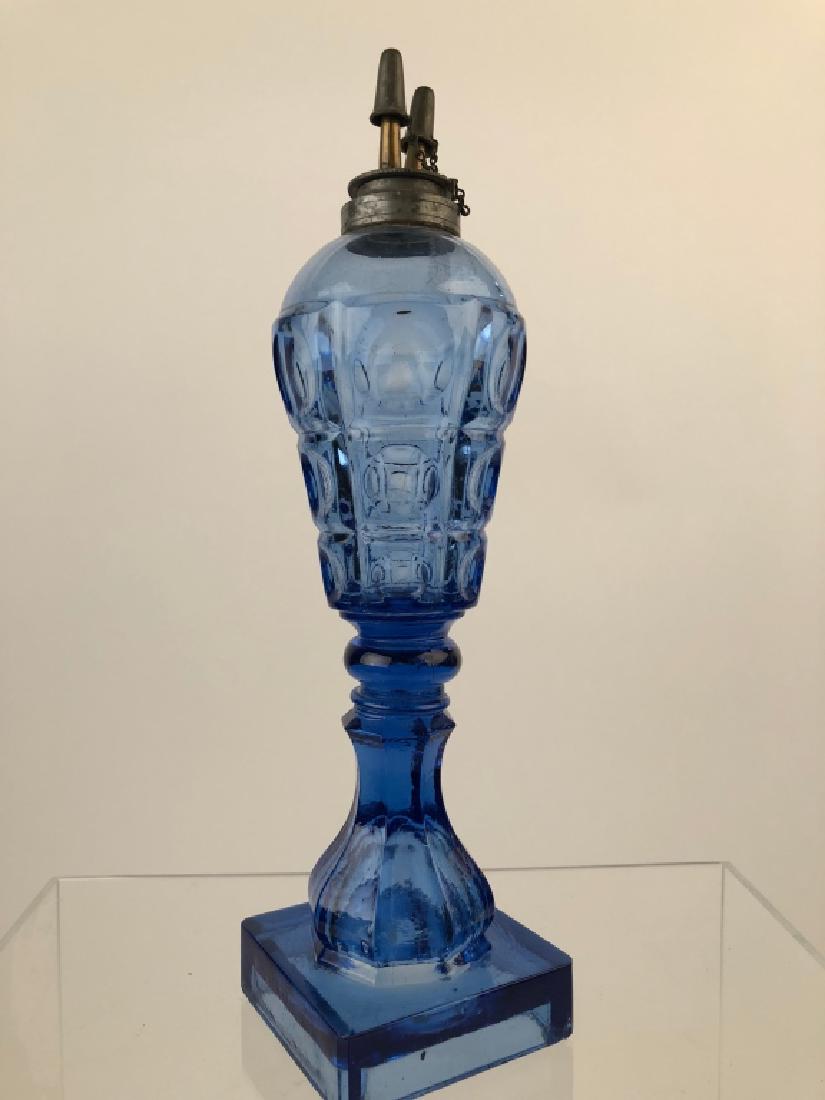 Rare Antique Blue Sandwich Oil Lamp w Snuffers (1 of 8)