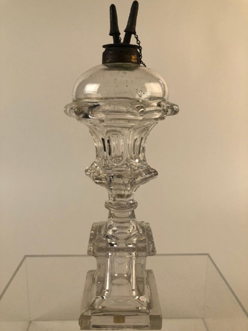 Antique Rare Thumbprint Glass Whale Oil Lamp