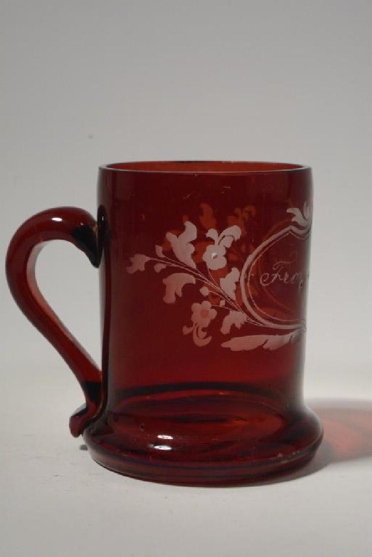 Small  Antique Ruby Red Handled "Friend" Cup (1 of 5)