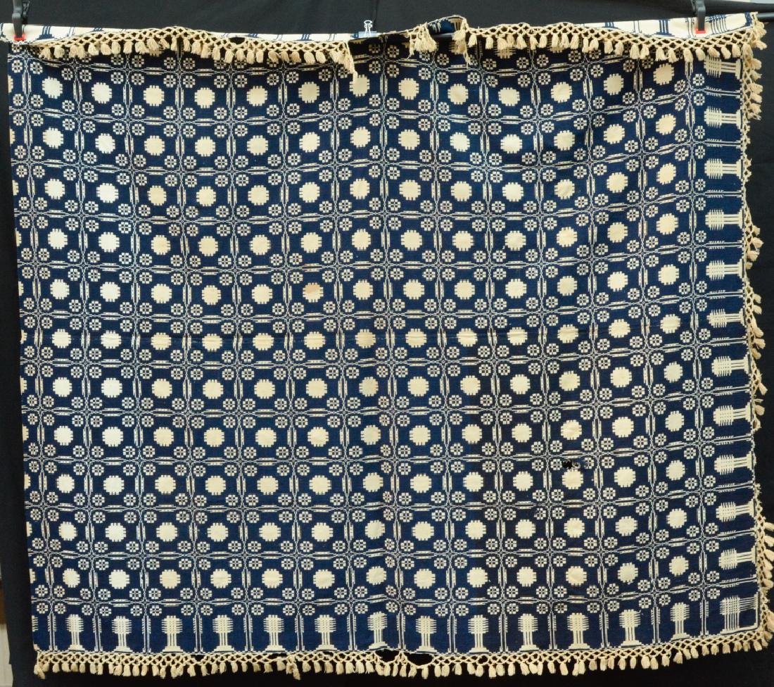 Antique Jacquard Indio Blue/Cream Coverlet (1 of 8)