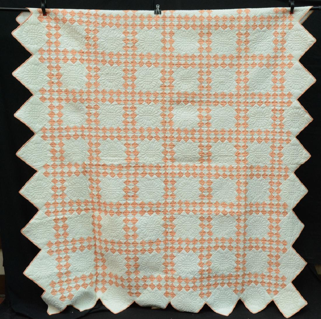 Vintage Handmade Zig Zag Edge Tangerine Quilt (1 of 7)