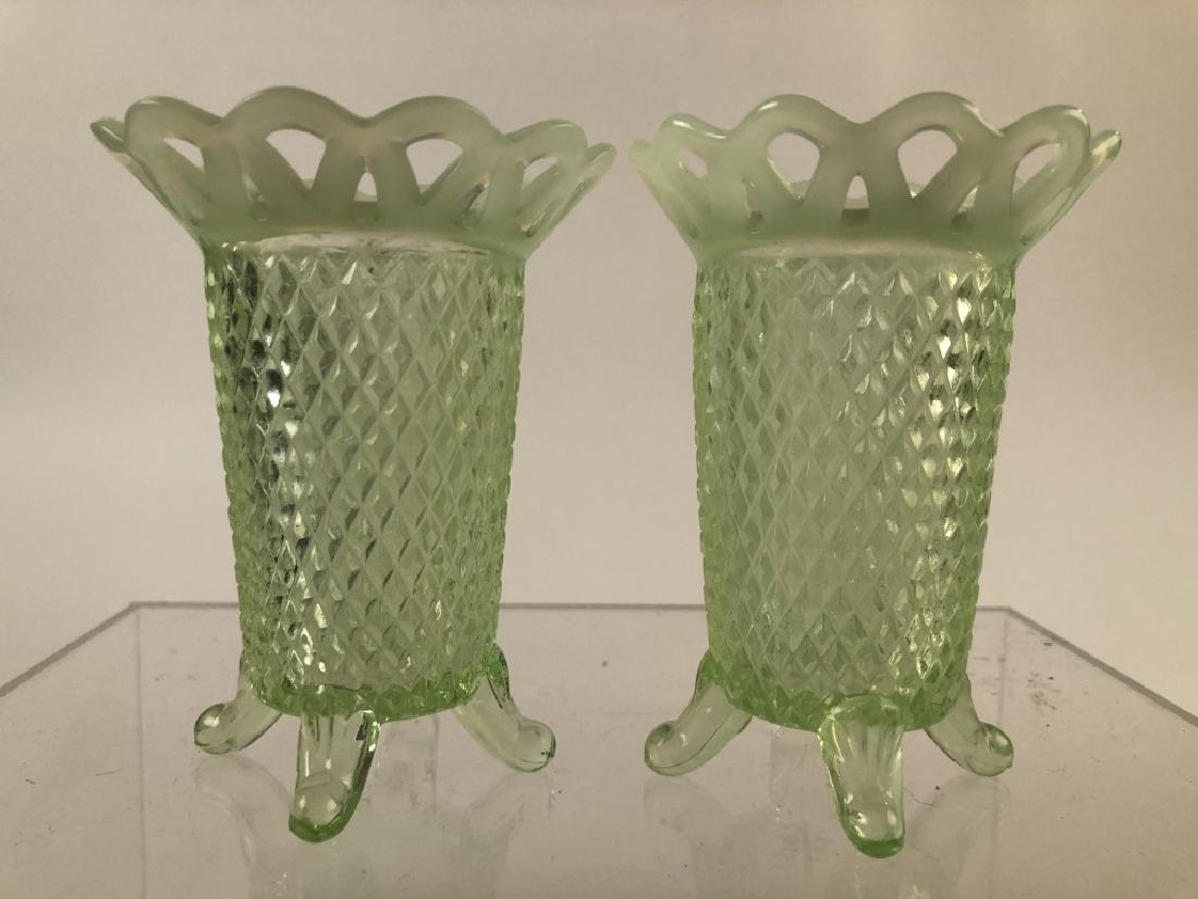 Pair of Opalescent Vasoline Glass Vases (1 of 9)