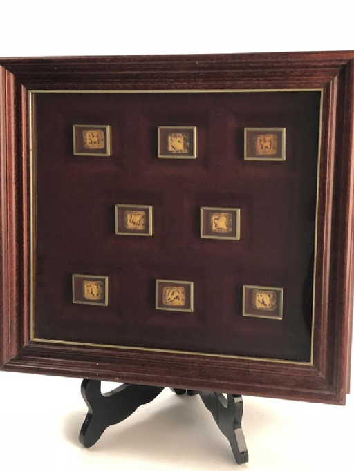 Framed Picture w/ 8 Pieces of Carved Bone