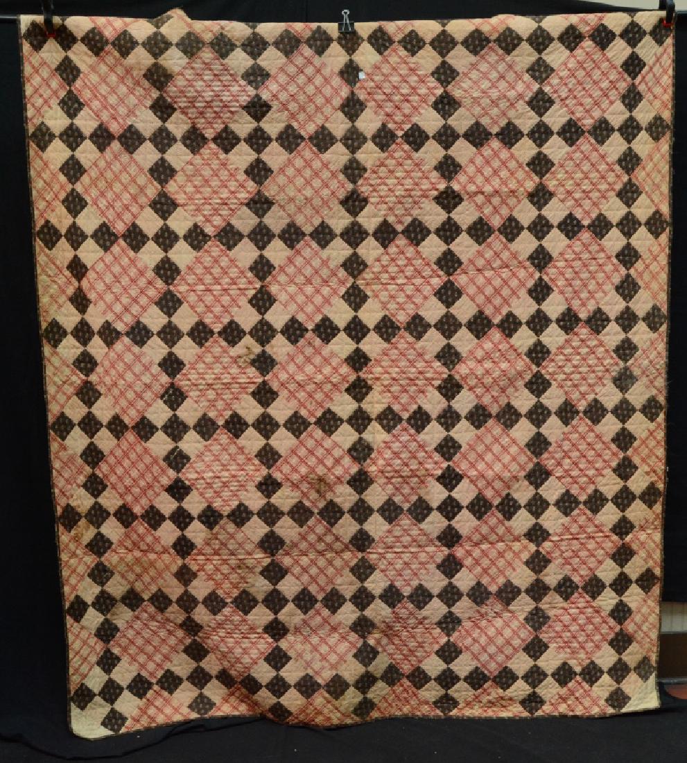 Antique Hand Sewn Classic Pattern Quilt Red/Brown (1 of 3)