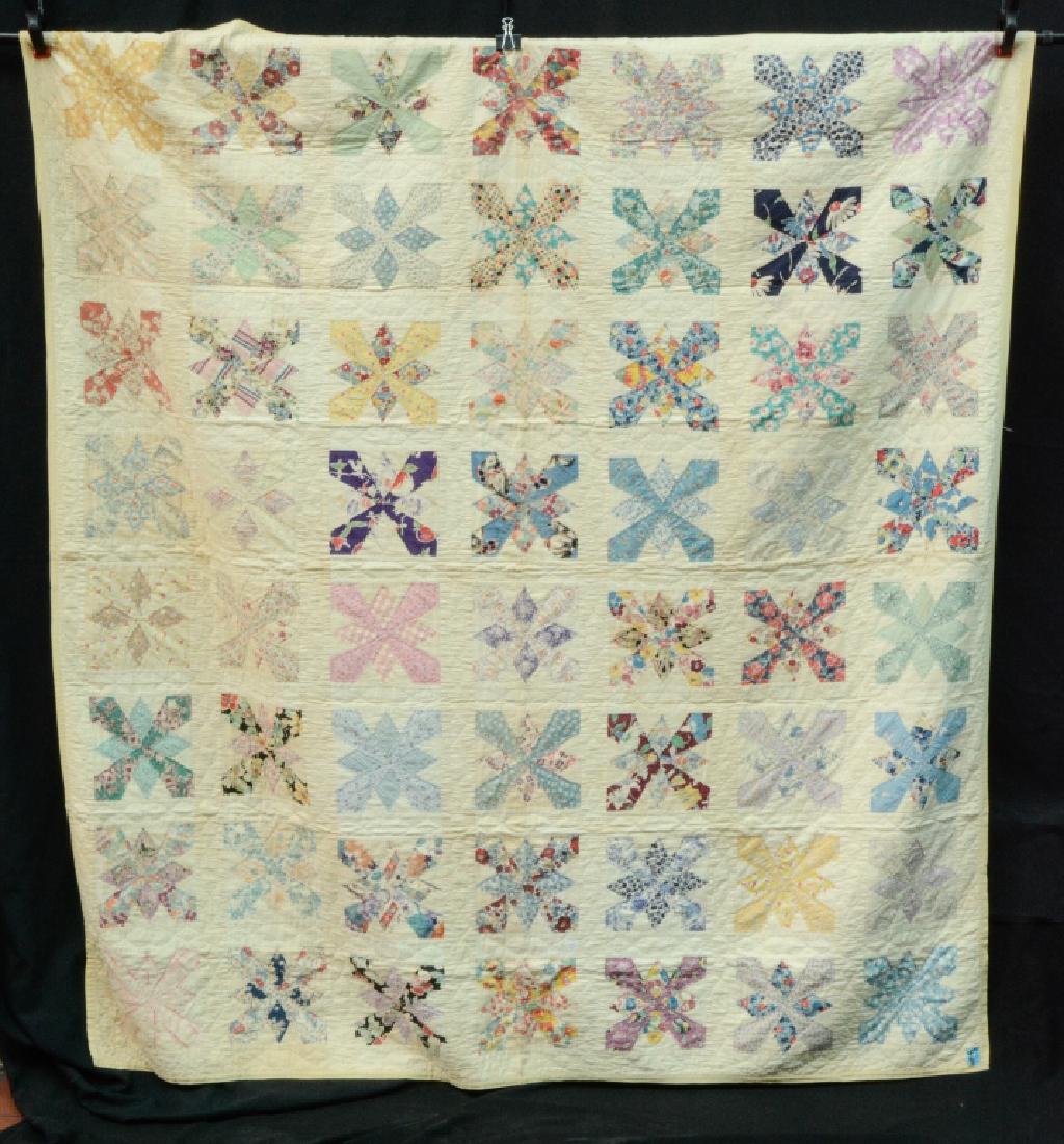 Antique Hand Sewn Patchwork Cross Floral Pattern (1 of 7)