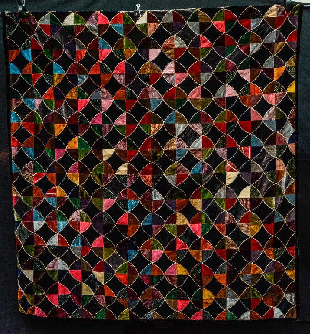 Spectacular Unique Velvet HandSewn Colorful Quilt (1 of 9)