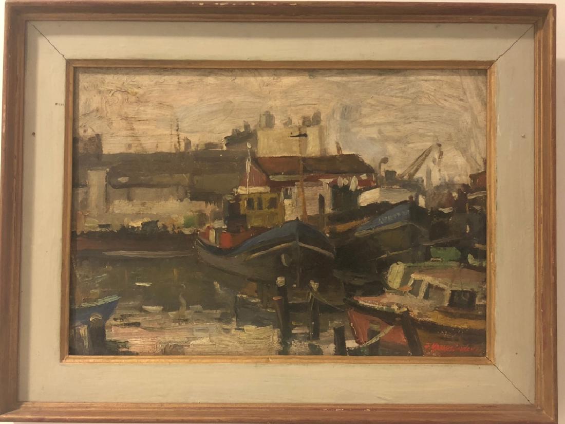 F.M.Jordan Signed Oil on Canvas "Harbor Scene" (1 of 8)