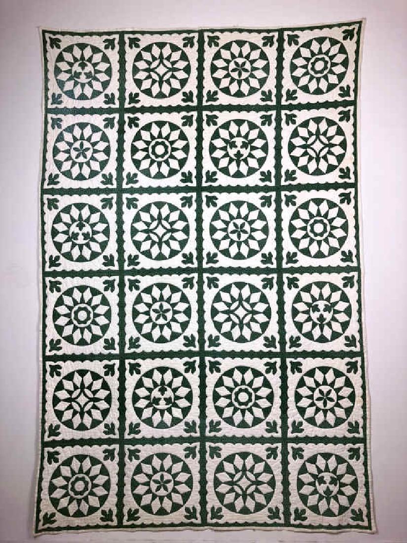 Handmade Quilt Cream w/ Sage Green, Scalloped Edge (1 of 12)