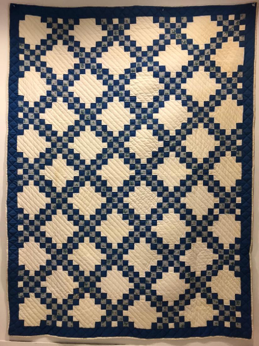 Handmade Antique Quilt White & Blue Sm. Squares (1 of 16)