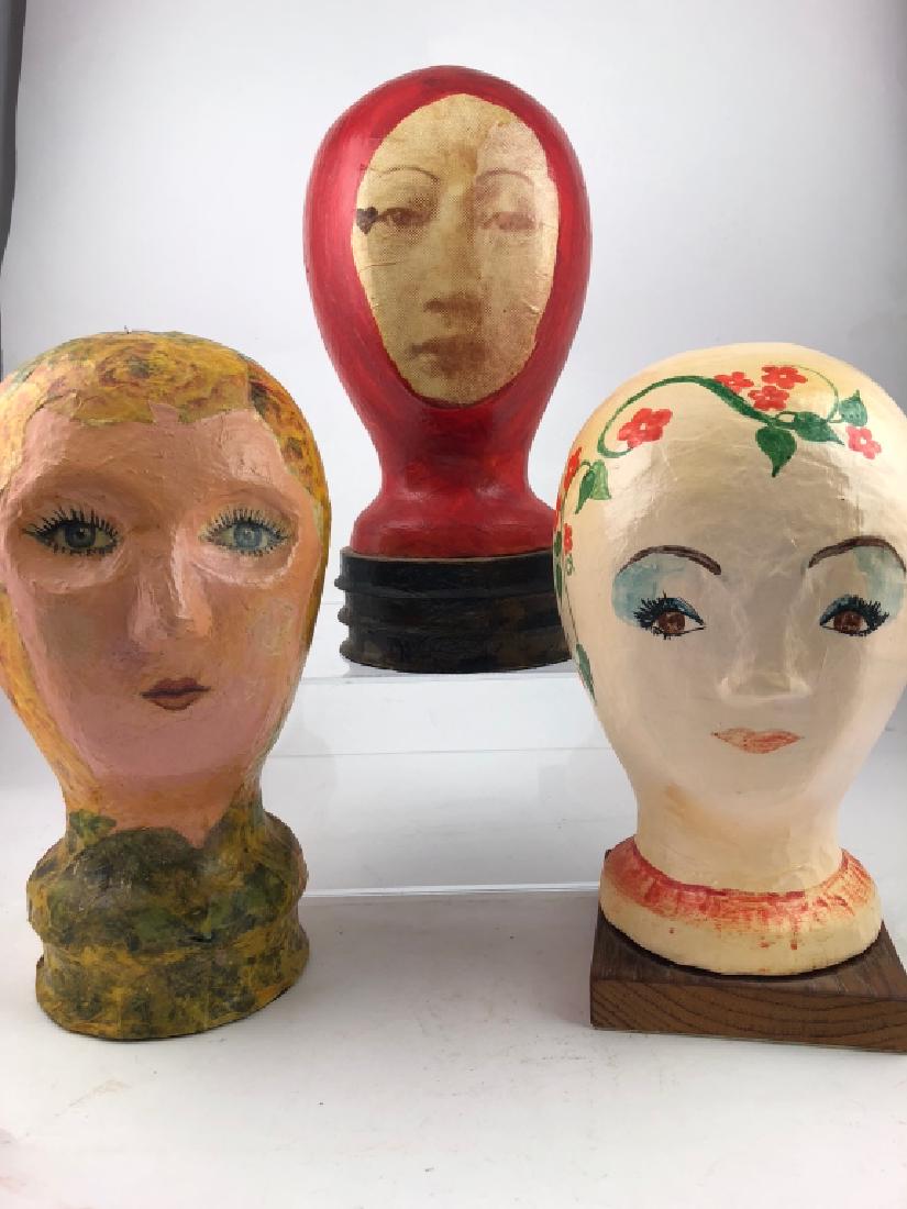 Lot of 3 Whimsical Amusing PaperMache Headforms (1 of 10)