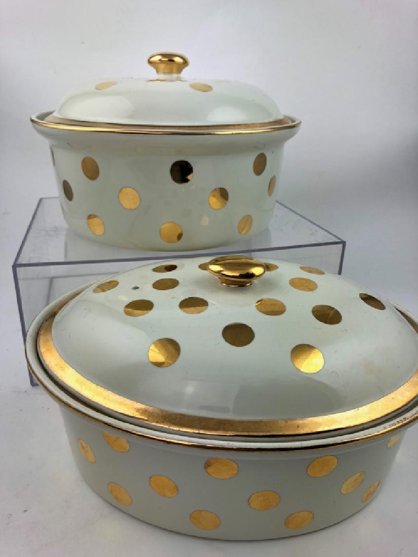 2 "Hall USA" Cream w/ Gold Polka Dot Casseroles (1 of 3)