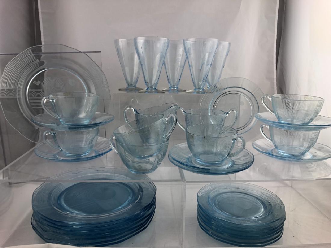 Set of Fabulous Art Deco Blue Tint Dinnerware Set (1 of 18)
