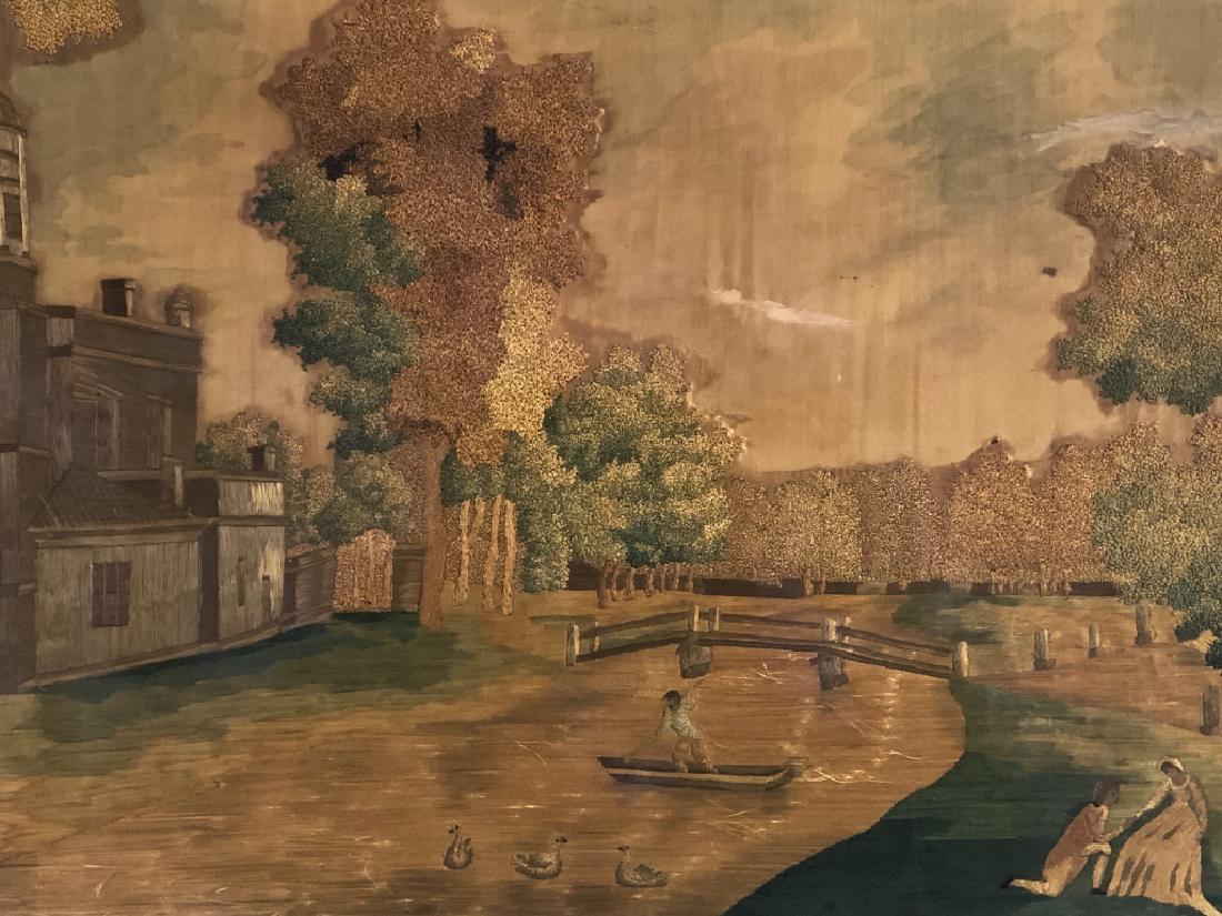 Very Rare FineEmbroidered Silk Art Chiswick Garden: Unique, Rare and Stunning Early 1900's-late 1800's? Cassina in Chiswick Garden in London. A breathtaking piece of art, combining painted fabric with hand sewn silk detail. Beautifully matted. Brushed