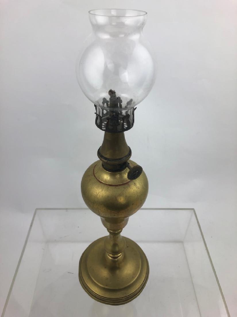 French Brass Oil Lamp Pigeon Depose VICTORIAN PEWTER AND COPPER OIL LAMP