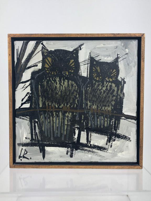 MCM Lee Reynolds Abstract Owl Oil Painting Signed: Mid Century Retro Timeless period pieces by listed artist Lee Reynolds Vanguard Studios, 1967 Mid Cetury Oil on Canvas. Owls were a very popular subject during the Mid Century period. If you enjoy MCM