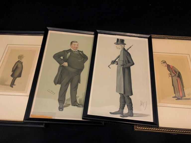 4 Vanity Fair Vintage Lithographs "Notable Gents": Lot of 4 very early Vintage Lithographs of Vanity Fair Caricatures of Notable "Gentlemen" . 1) Sir James Piaget, Bart; signed Spy. Leslie Mathew Ward Litho 2) Vanity Fair Nov. 28, 1874 Printed by Vinc