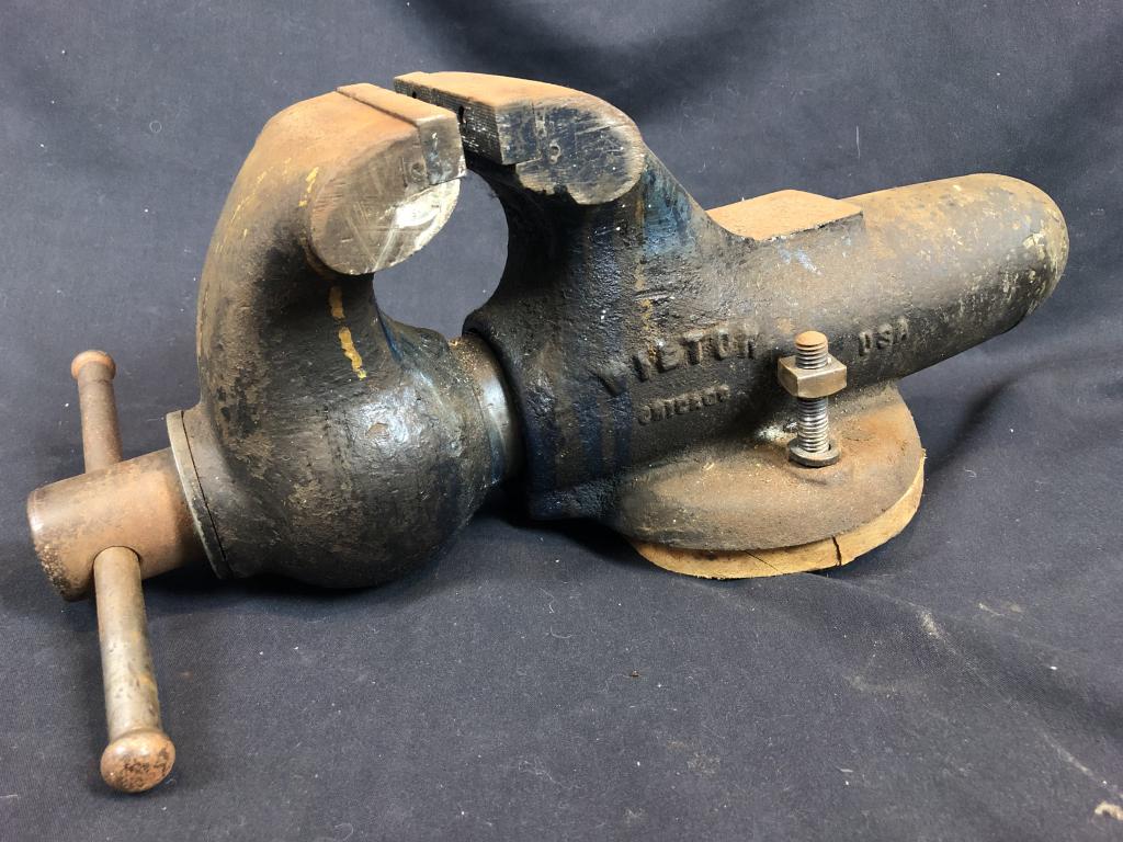 Antique "Wilton" Large 5" Jaw Bullet Bench Vise: Vintage "Wilton" Heavy Duty 5" Jaw Machinist Bullet Bench Vise. (5" wide x approx. 19" long)