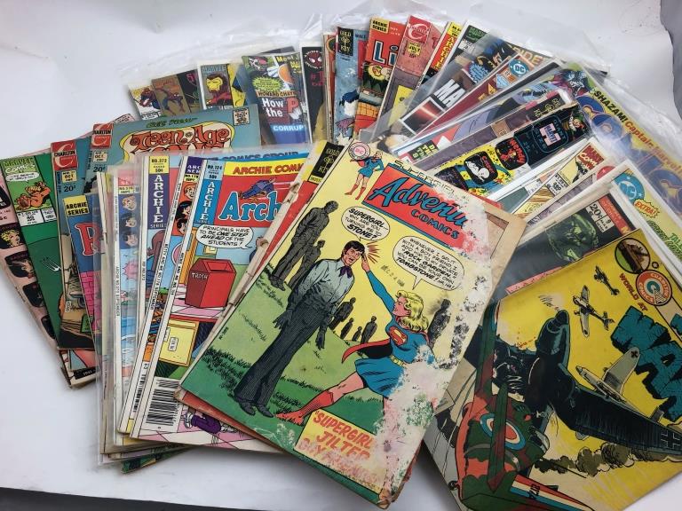 Lot 45+ Vintage Comics /Superhero, Archie, Disney: 45+ Vintage Comics including: Archie, Spiderman, Iron Man, Blondie, Secret Romance, Walt Disney, Beetle Bailey, Sabrina, Captain America, Batman, etc.