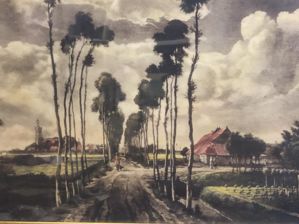 Avenue Middelharnis M. Hobbema Framed Print: Framed Print "Avenue Middelharnis" by Dutch landscape painter Meindert Hobbema (1638-1709). No. 4135 Print by Campbell Art Company, Publishers Elizabeth N.J. "Avenue Middelharnis" is beyond all doubt