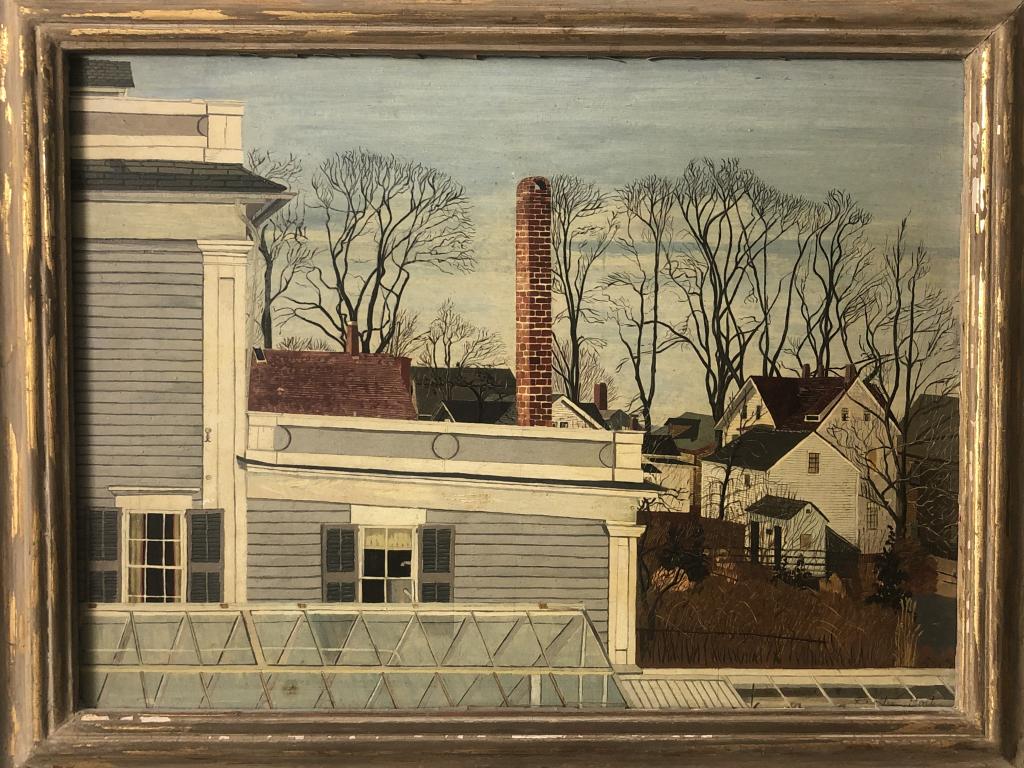 SIgned Original Dorothy Holt Painting w/Provence: This painting offered from the Albert & Eleanor Henry Estate, is a wonderful oil on gesso panel, 1940 Dorothy Manuel Holt, (1909 Providence, RI - 1979), entitled "Looking South