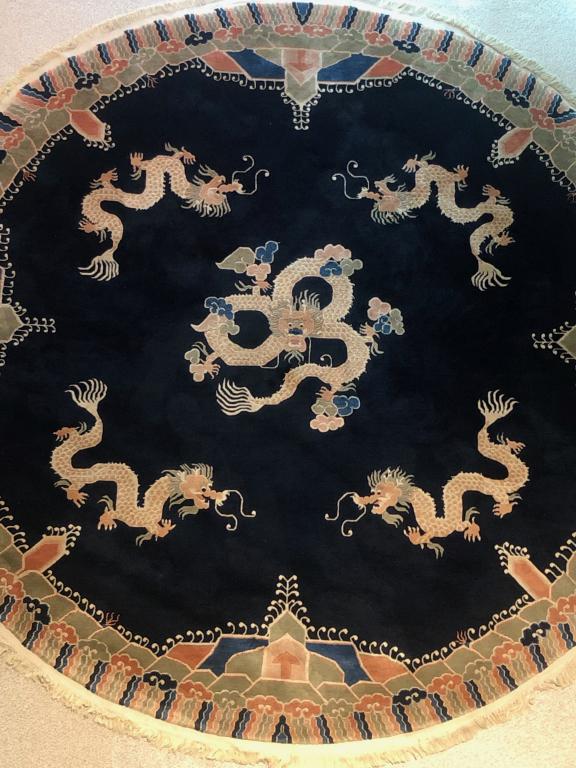 8 ft.Round Deep Navy Antique Handmade Asian Carpet (1 of 18)