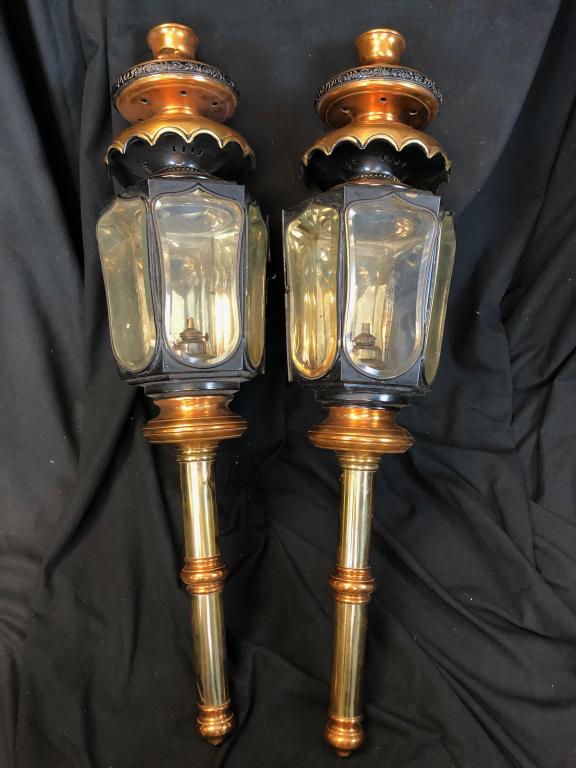 Pr. 19th C. 37" Tall Carriage Coach Oil Lanterns (1 of 17)