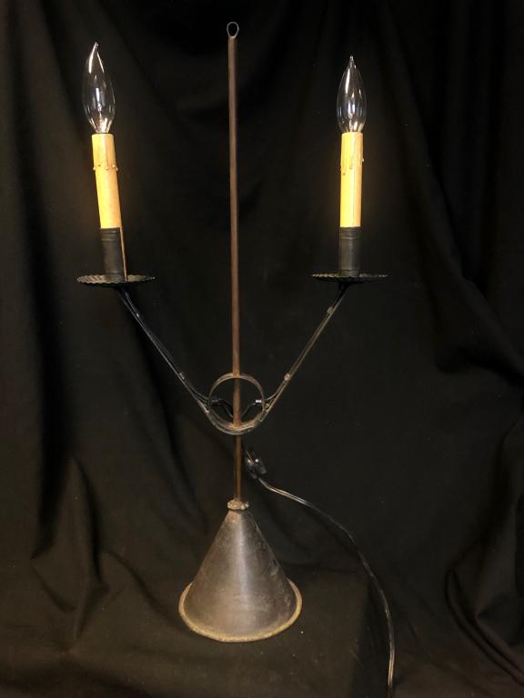 Unique Primitive Colonial Tin Dbl. Candle Lamp (1 of 7)