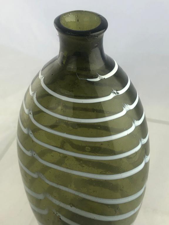 Olive Nailsea Vase w/ White Feathered Stripes (1 of 9)