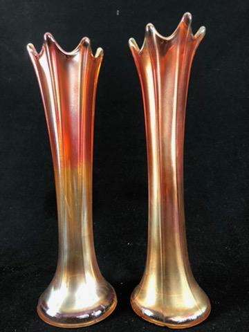 Pr. of  Orange Iridescent Marigold Swung 10" Vases (1 of 8)