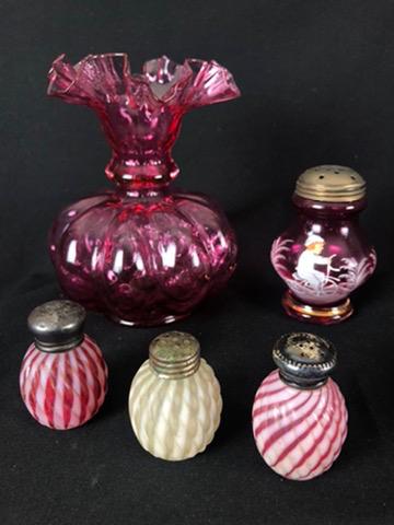 5 pc. Cranberry Glass Lot with Mary Gregory Shaker (1 of 14)
