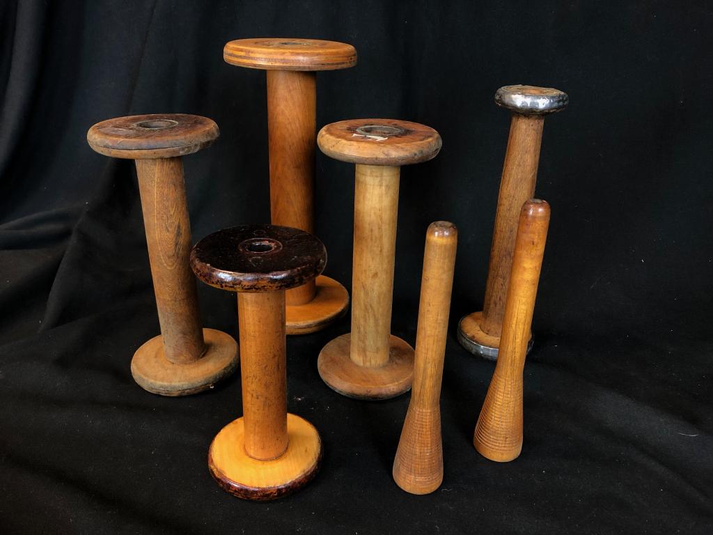 7 pc. Wooden Mill Textile Spools & Spindles (1 of 15)
