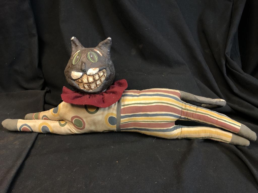 Folk Art Vintage Composite & Fabric Cheshire Cat (1 of 6)