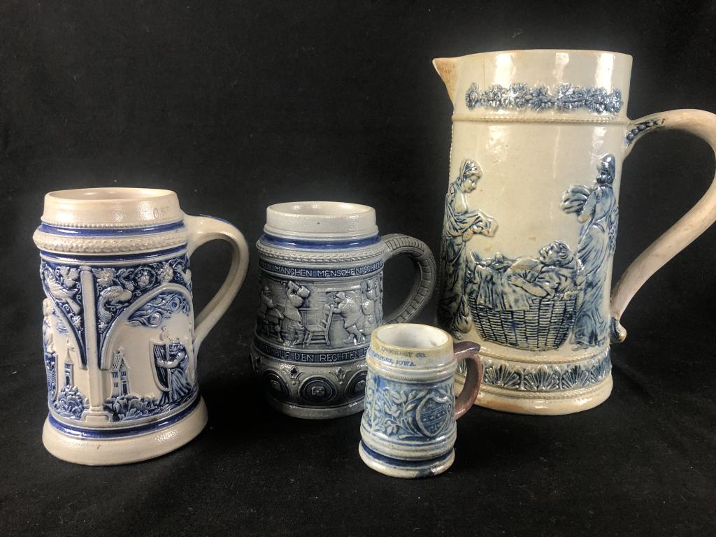 Lot of 4 Salt Glazed Cobalt Blue Stoneware Pieces (1 of 20)