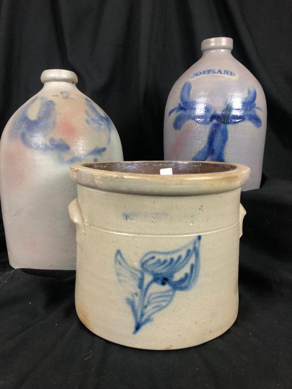 Lot of 3 Stoneware Jugs & Crock with Cobalt Blue (1 of 20)