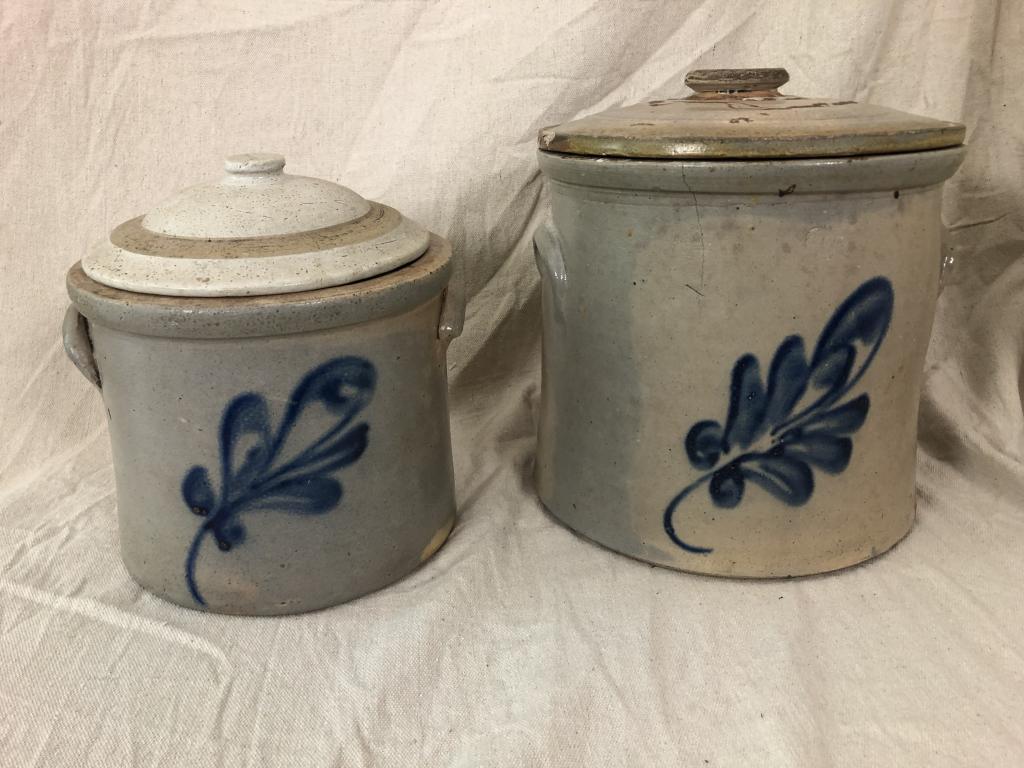 1 & 2  Gallon Cobalt Decor.Stoneware Crocks w/Lids (1 of 20)