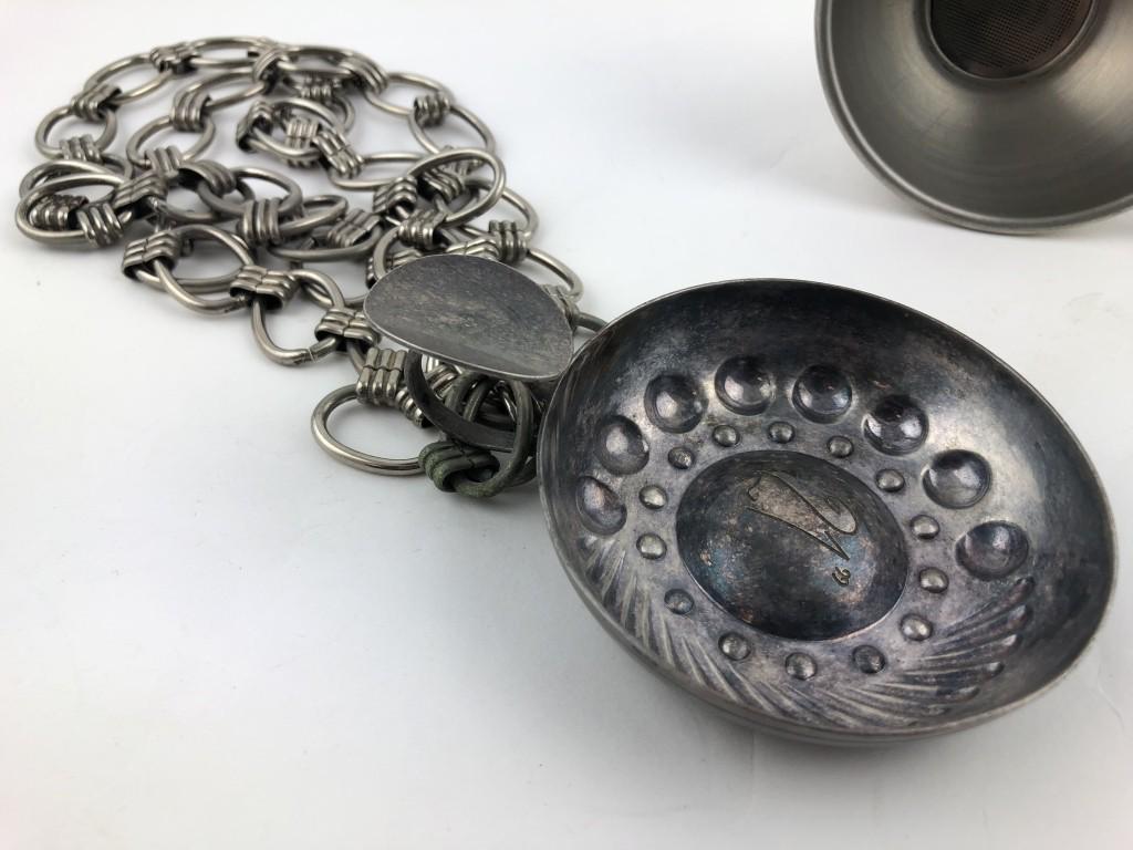 Silver Sommelier's Cup &Chain & Wine Funnel: Stylish vintage Christofle, the pinnacle of style, elegance & prestige, France wine Tasting "TasteVin" Silverplate Cup on Chain Silverplate 7.010 Troy oz. & Lésprit & Levin, France, Silverplate W