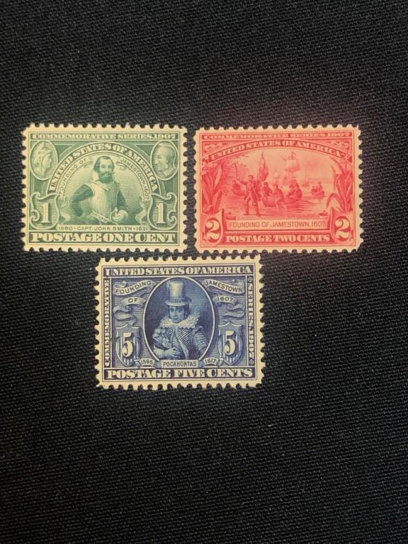 Set of 3 Stamps Jamestown Expo Issue #328-330: Set of 3 stamps for Jamestown Expo. Issue #328-330. All stamps are MNH, OG, VF/XF. Superb set.