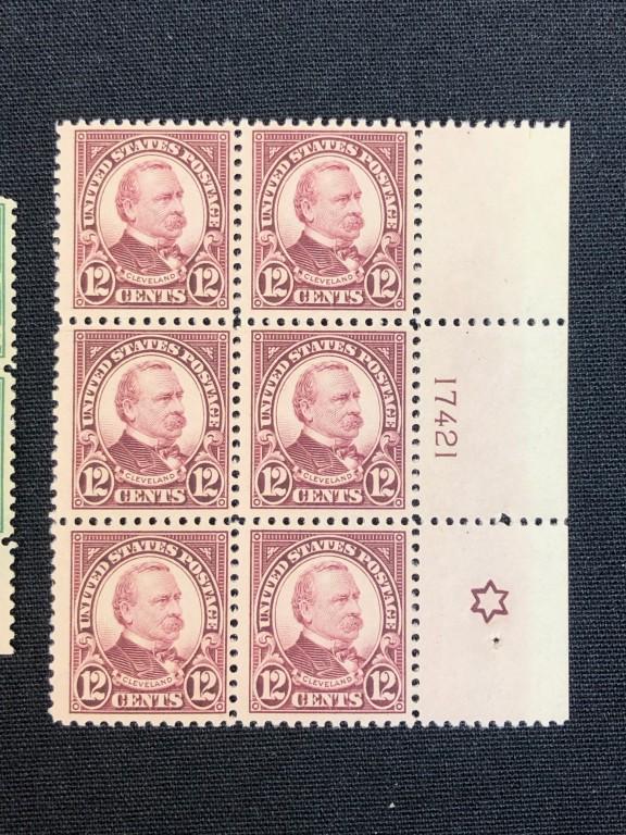 Lot of 2 MNH Very Scarce Plate Blocks of 6: Lot of 2 MNH plate blocks of 6. #564. 1923, 12 CENT brown/violet, VF. #568. 1922, 25 CENT yellow/green, XF. Two very scarce plate blocks.