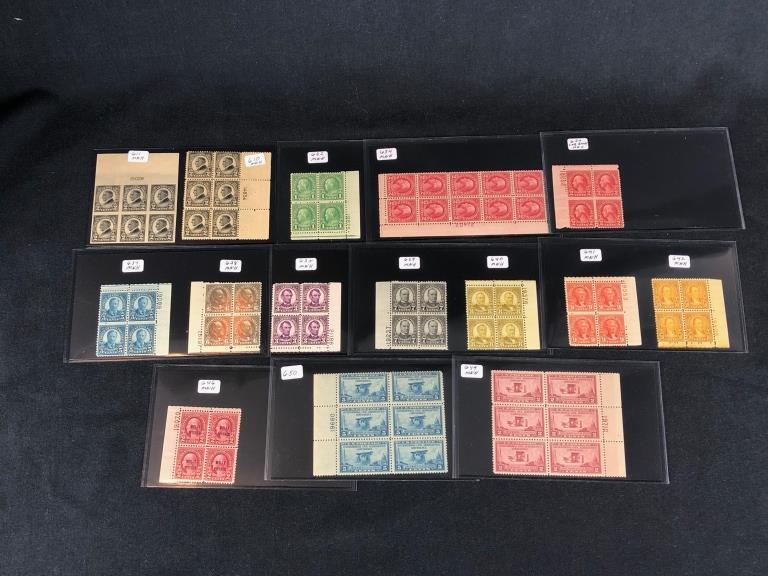 Lot of 11 Better Plate Blocks MNH, #610 - #650: Lot of 11 better plate blocks MNH, #610 through #650.